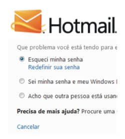 Recuperar senha Hotmail