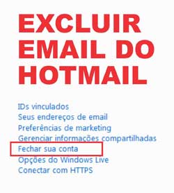 Excluir conta email Hotmail