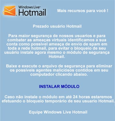 Mensagem bloqueio Hotmail