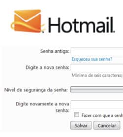 mudar senha Windows Live Hotmail